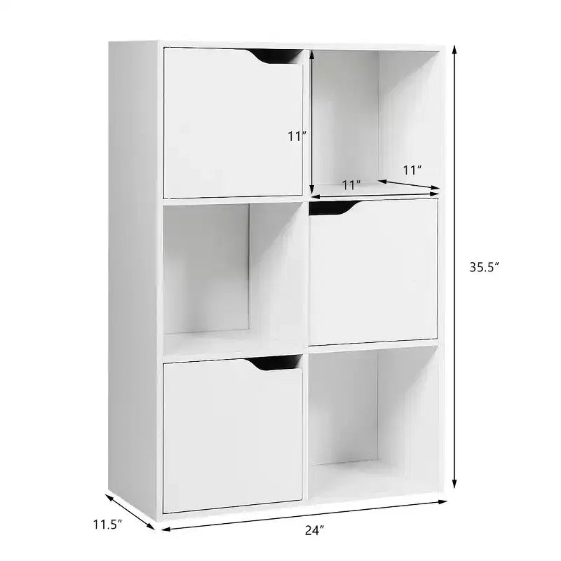 6 Cube Bookcase Cabinet Wood Bookcase Storage Shelves Room Divider Organization