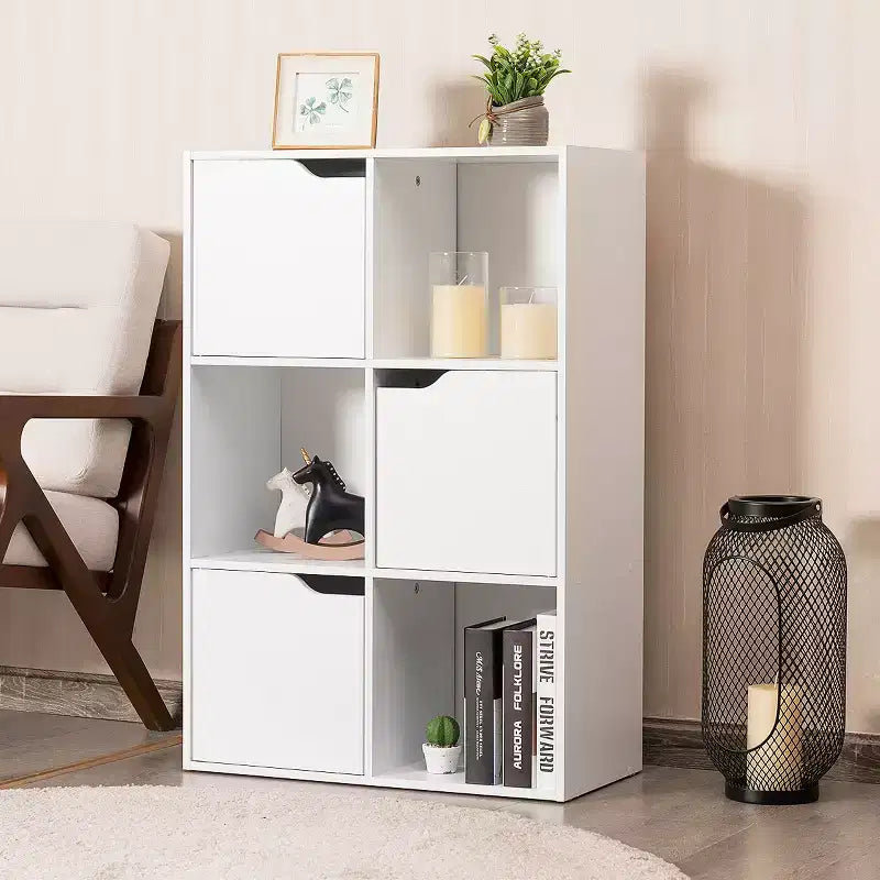 6 Cube Bookcase Cabinet Wood Bookcase Storage Shelves Room Divider Organization