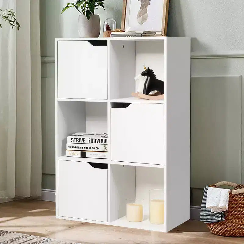 6 Cube Bookcase Cabinet Wood Bookcase Storage Shelves Room Divider Organization