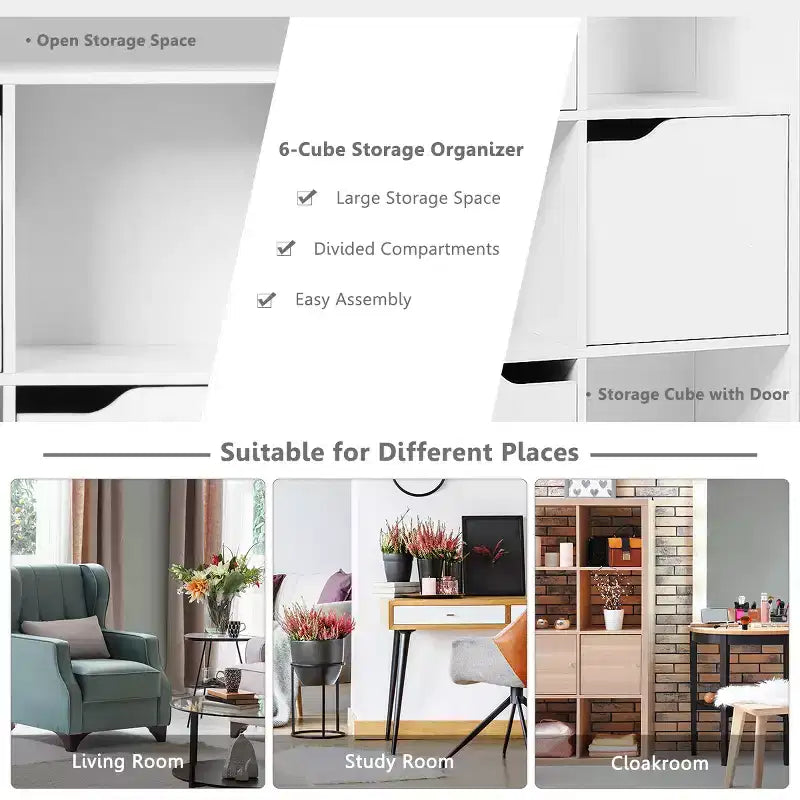 6 Cube Bookcase Cabinet Wood Bookcase Storage Shelves Room Divider Organization