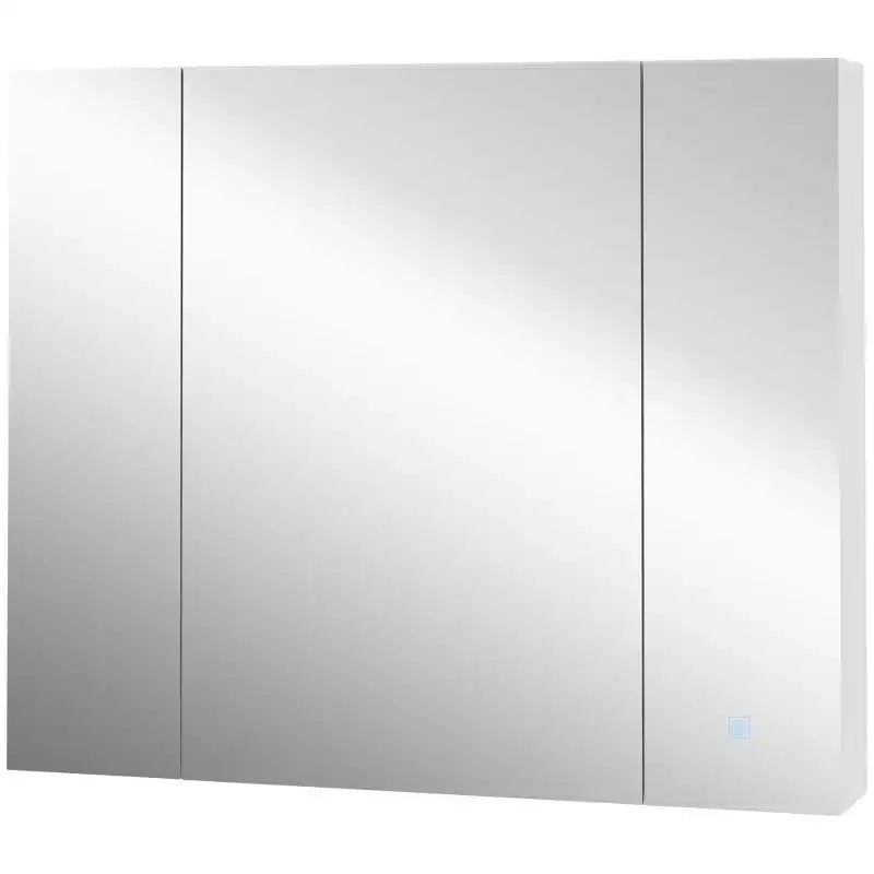 LED Medicine Cabinet, Wall-Mounted Bathroom Vanity Mirror Organizer with Dimmer Touch Switch, Three Doors, and USB Charged, White