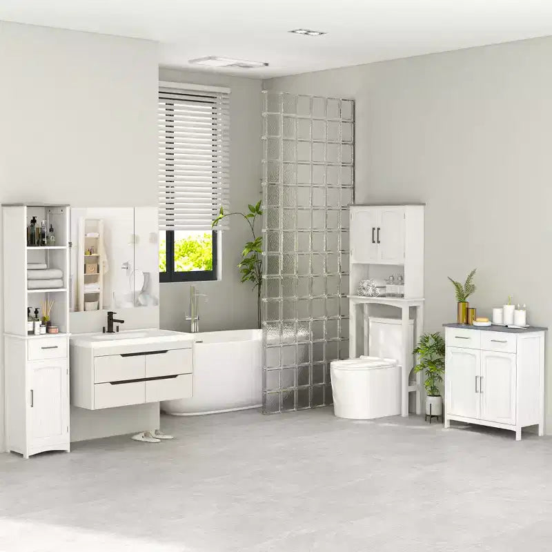 LED Medicine Cabinet, Wall-Mounted Bathroom Vanity Mirror Organizer with Dimmer Touch Switch, Three Doors, and USB Charged, White