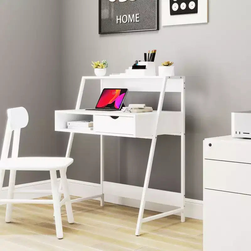 Bureau d'ordinateur à domicile, Bureau pour petits espaces, Table d'écriture avec tiroir et étagères de rangement
