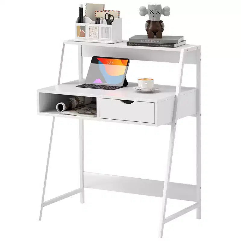 Bureau d'ordinateur à domicile, Bureau pour petits espaces, Table d'écriture avec tiroir et étagères de rangement