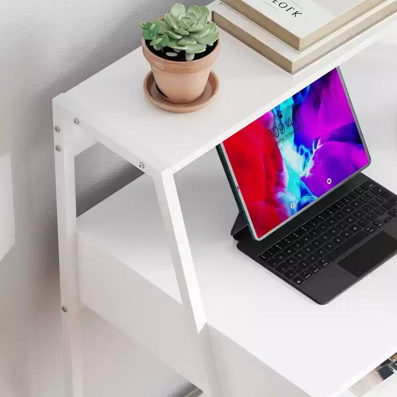 Bureau d'ordinateur à domicile, Bureau pour petits espaces, Table d'écriture avec tiroir et étagères de rangement