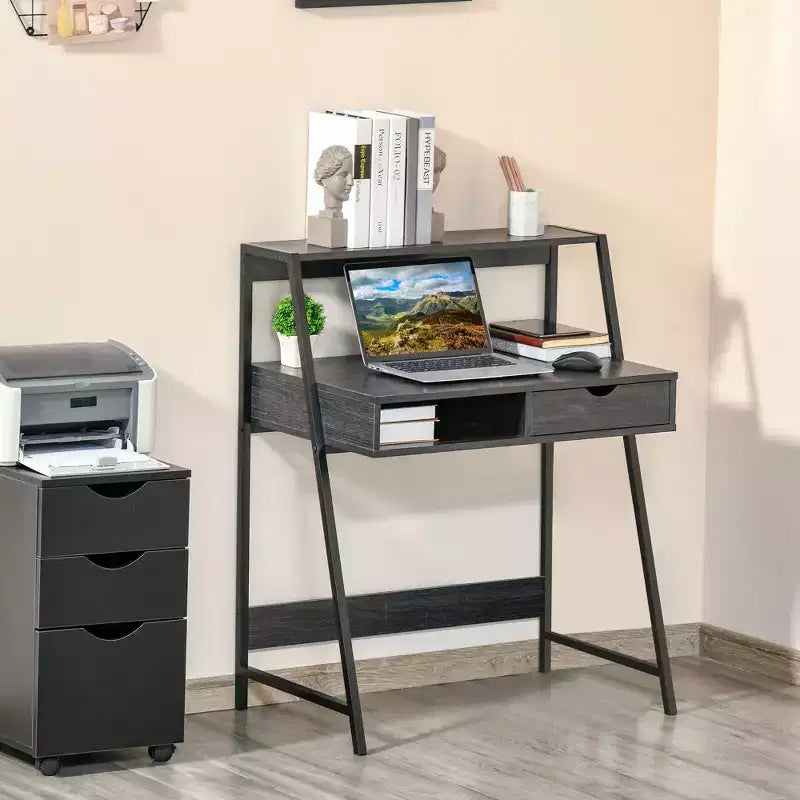 Bureau d'ordinateur à domicile, Bureau pour petits espaces, Table d'écriture avec tiroir et étagères de rangement