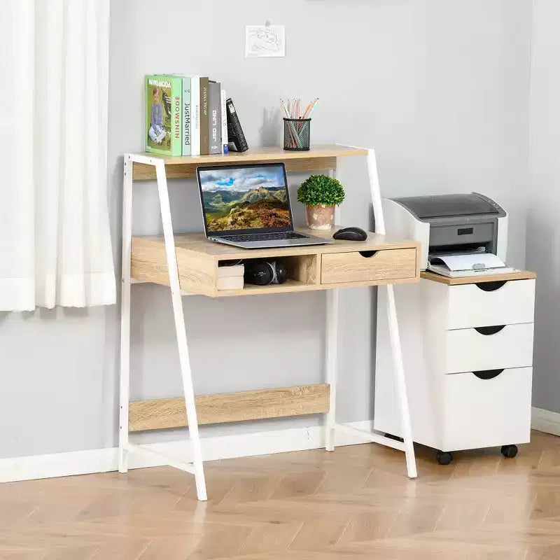 Bureau d'ordinateur à domicile, Bureau pour petits espaces, Table d'écriture avec tiroir et étagères de rangement