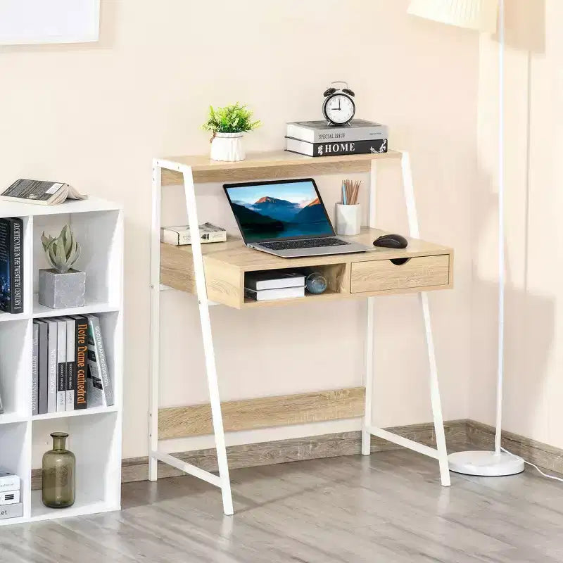 Bureau d'ordinateur à domicile, Bureau pour petits espaces, Table d'écriture avec tiroir et étagères de rangement