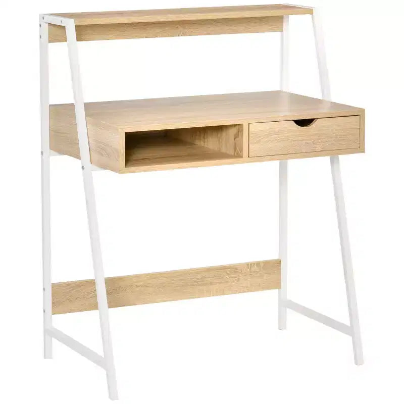 Home Office Desk, Computer Desk for Small Spaces, Writing Table with Drawer and Storage Shelves