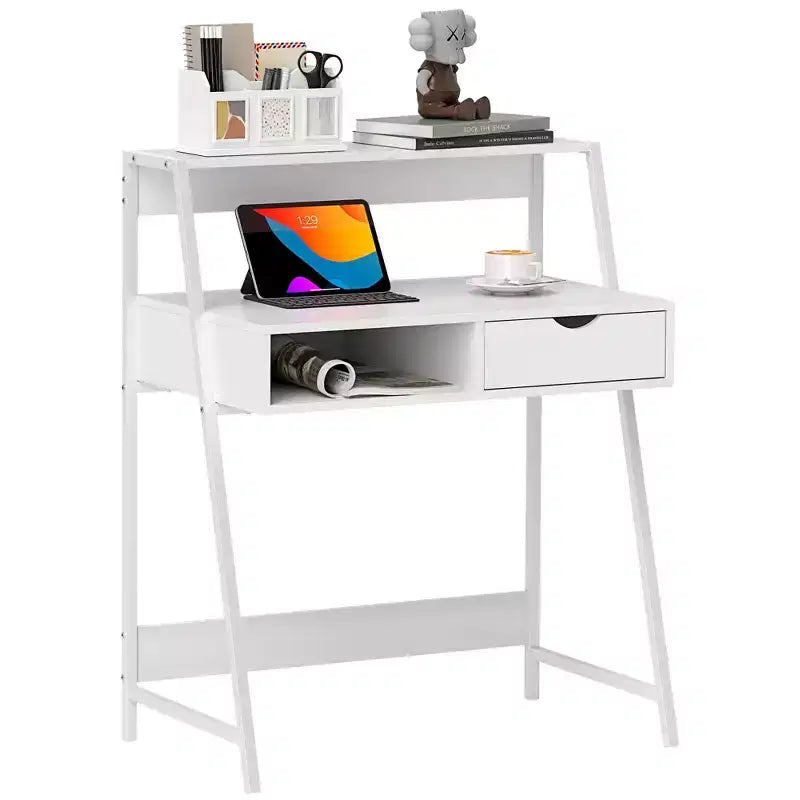 Home Office Desk, Computer Desk for Small Spaces, Writing Table with Drawer and Storage Shelves