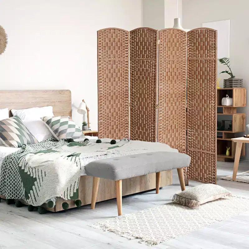 6' Tall Wicker Weave 4 Panel Room Divider Privacy Screen