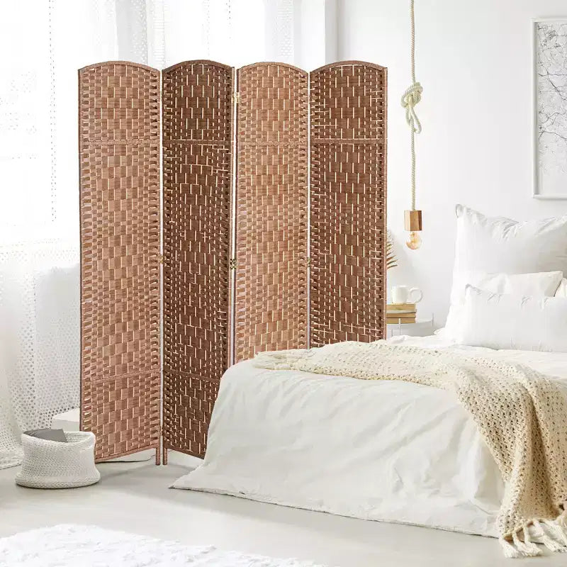 6' Tall Wicker Weave 4 Panel Room Divider Privacy Screen