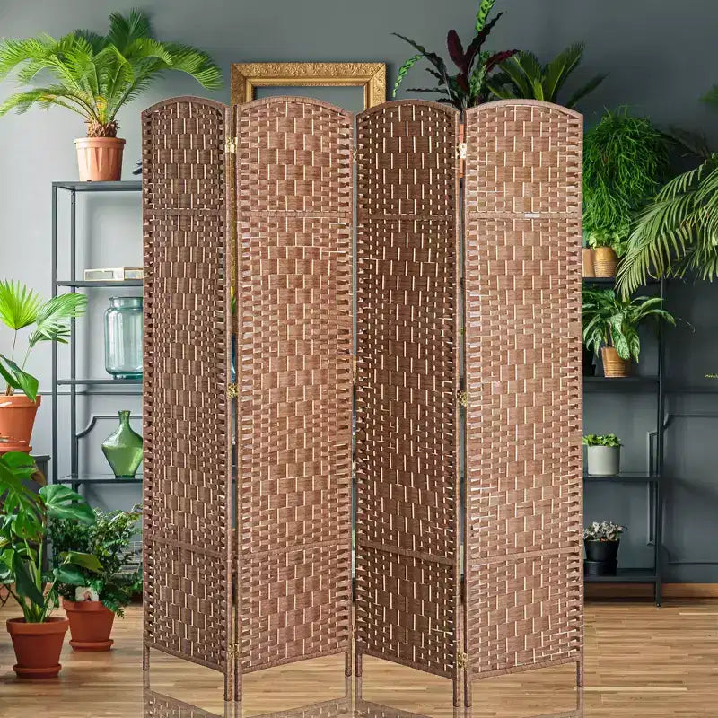 6' Tall Wicker Weave 4 Panel Room Divider Privacy Screen