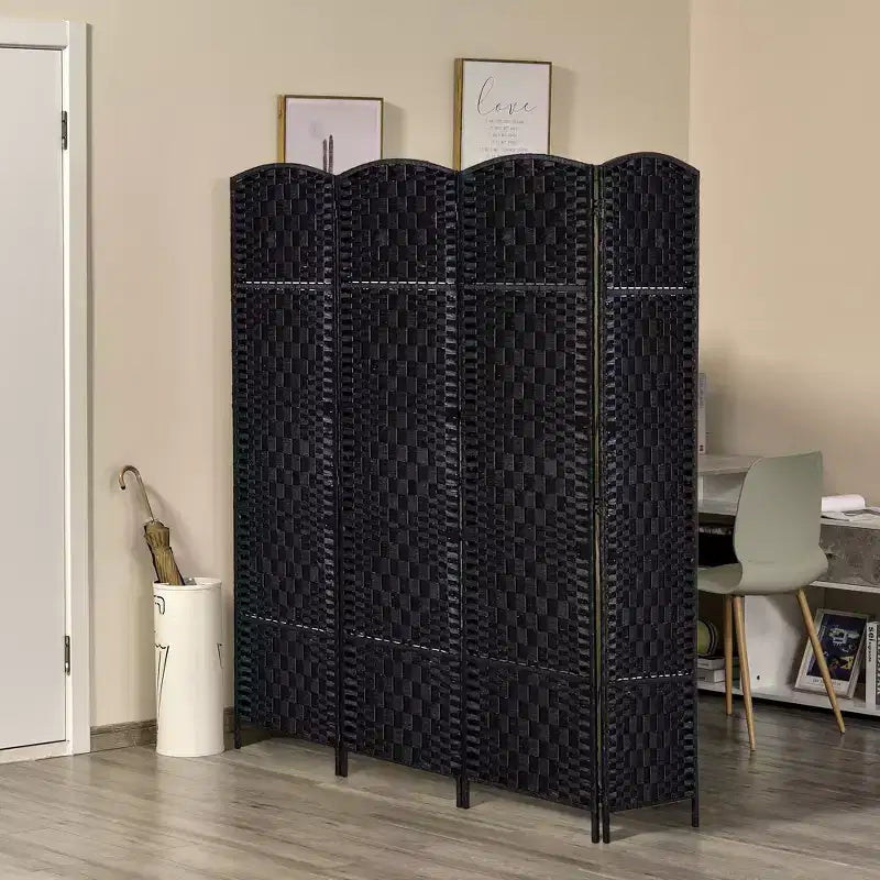 6' Tall Wicker Weave 4 Panel Room Divider Privacy Screen