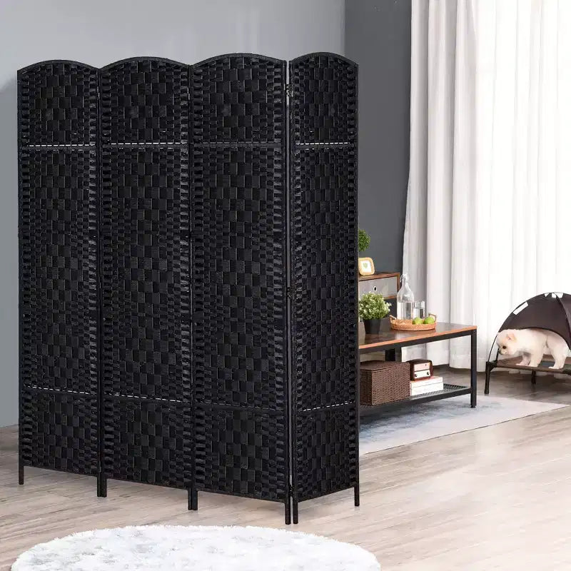 6' Tall Wicker Weave 4 Panel Room Divider Privacy Screen