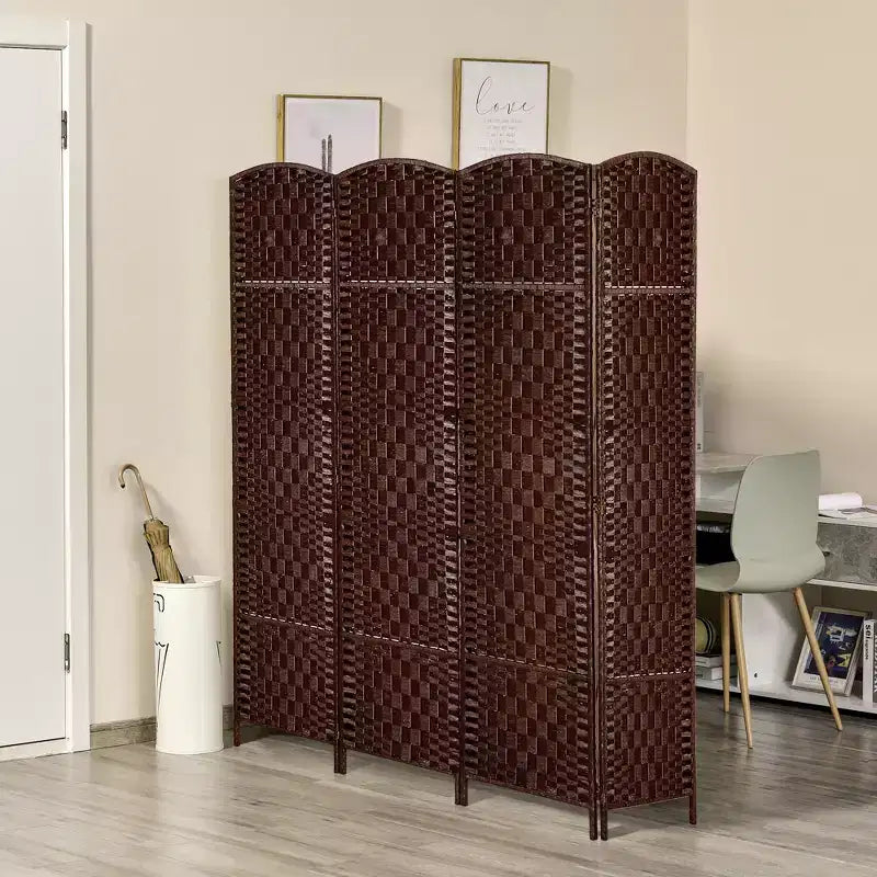 6' Tall Wicker Weave 4 Panel Room Divider Privacy Screen