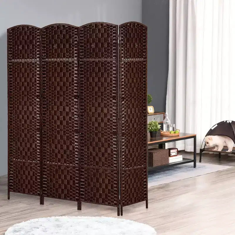 6' Tall Wicker Weave 4 Panel Room Divider Privacy Screen