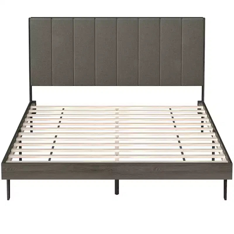 Upholstered Tufted Bed Wood Platform Mattress Foundation Headboard Queen