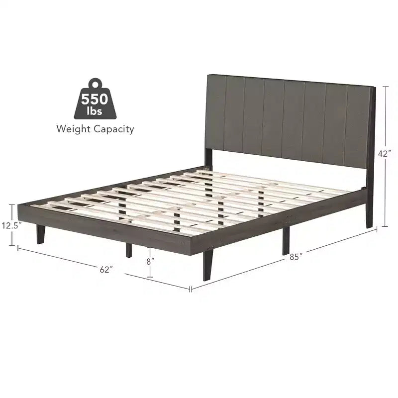 Upholstered Tufted Bed Wood Platform Mattress Foundation Headboard Queen