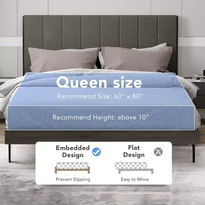 Upholstered Tufted Bed Wood Platform Mattress Foundation Headboard Queen