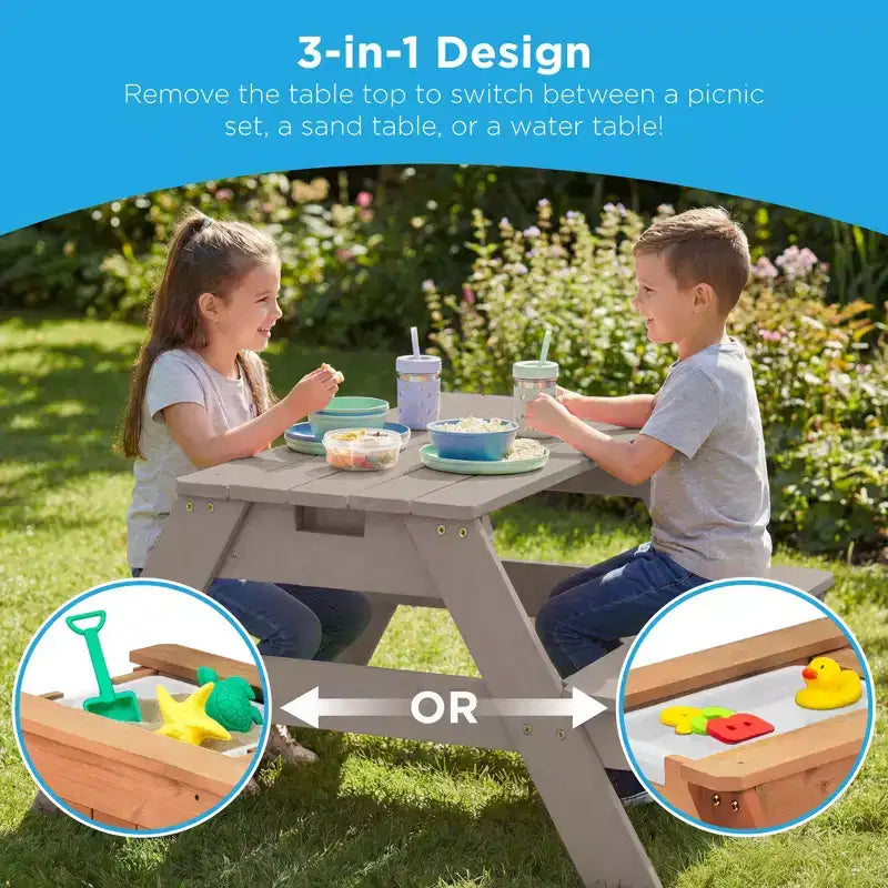 Table de pique-nique 3-en-1 avec parasol pour enfants (activités sable et eau)