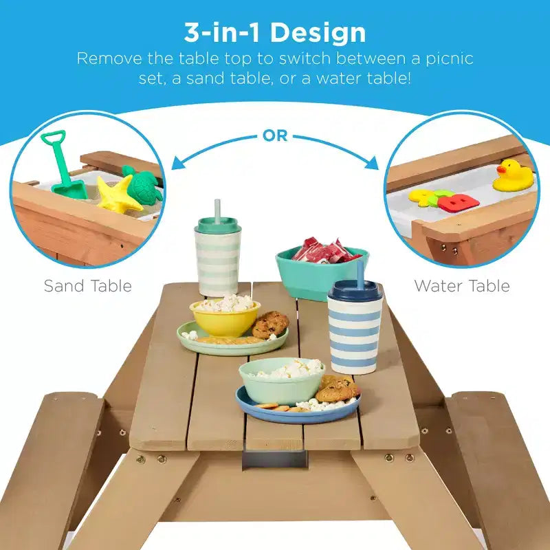Kids 3-in-1 Outdoor Sand and Water Activity Picnic Table with Umbrella