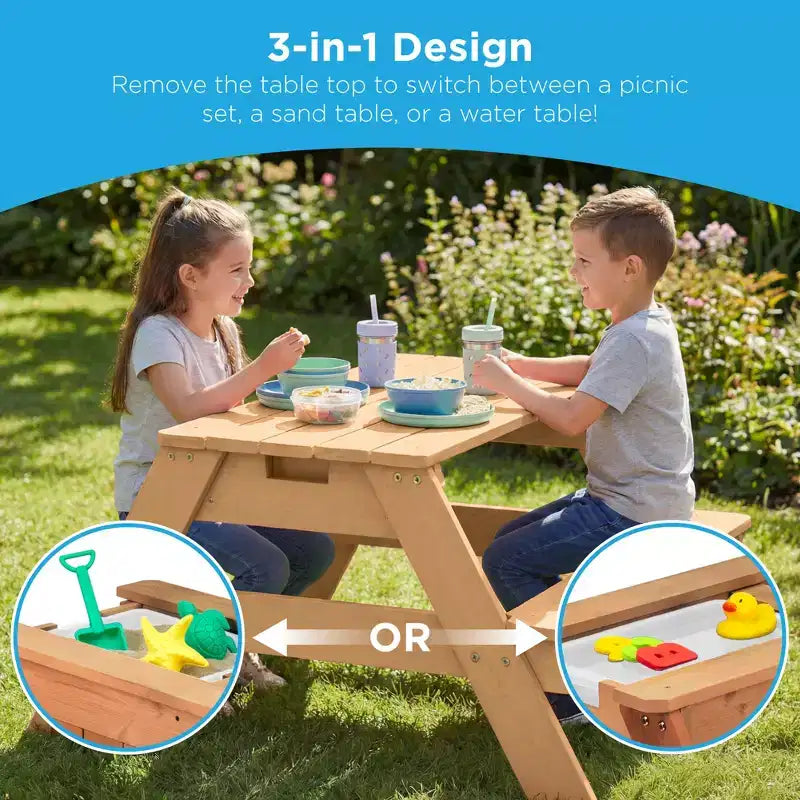 Table de pique-nique 3-en-1 avec parasol pour enfants (activités sable et eau)