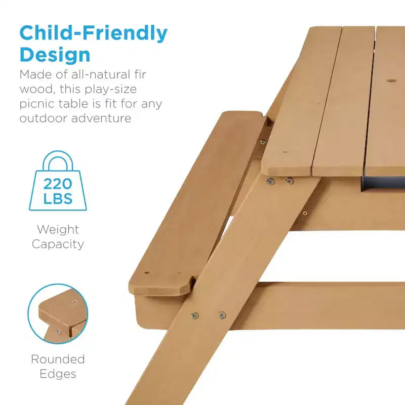 Table de pique-nique 3-en-1 avec parasol pour enfants (activités sable et eau)