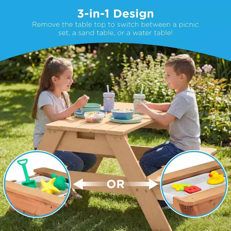 Table de pique-nique 3-en-1 avec parasol pour enfants (activités sable et eau)