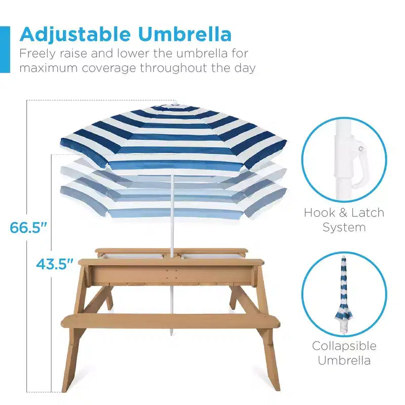 Kids 3-in-1 Outdoor Sand and Water Activity Picnic Table with Umbrella