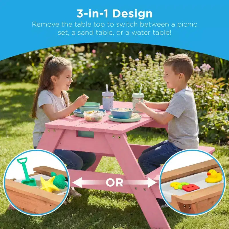 Table de pique-nique 3-en-1 avec parasol pour enfants (activités sable et eau)