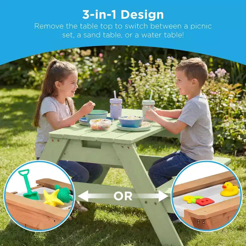Table de pique-nique 3-en-1 avec parasol pour enfants (activités sable et eau)