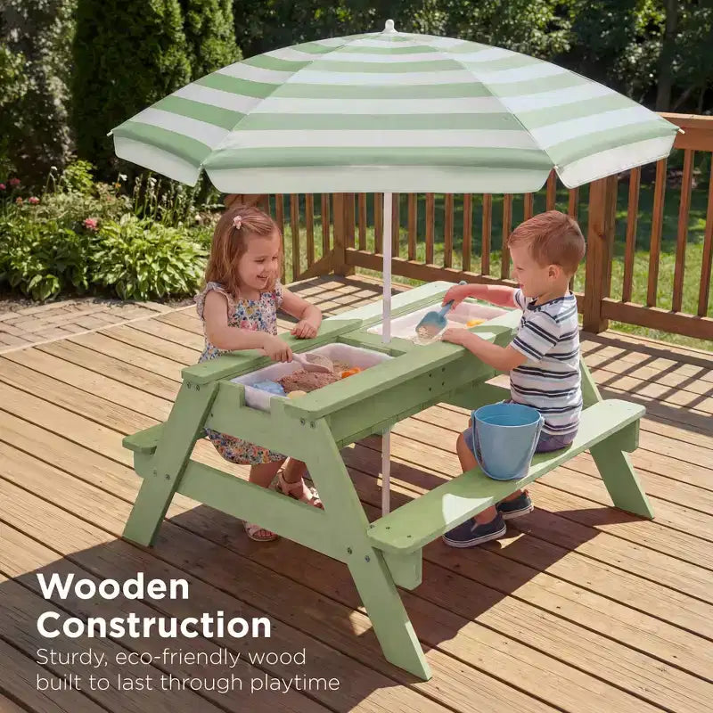 Table de pique-nique 3-en-1 avec parasol pour enfants (activités sable et eau)