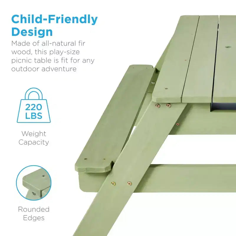 Table de pique-nique 3-en-1 avec parasol pour enfants (activités sable et eau)