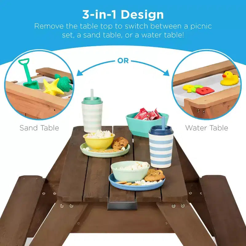 Table de pique-nique 3-en-1 avec parasol pour enfants (activités sable et eau)