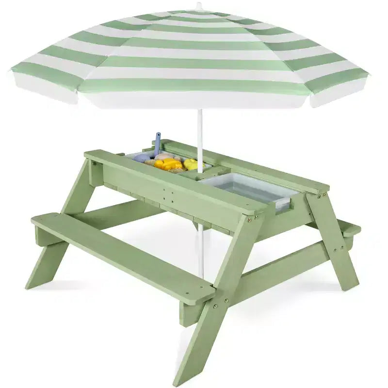 Kids 3-in-1 Outdoor Sand and Water Activity Picnic Table with Umbrella