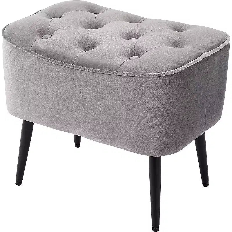 BirdRock Home Tufted Curve Ottoman - Velvet Foot Stool - Grey